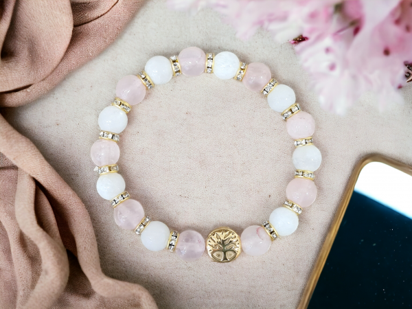 Bracelet pierre de lune et quartz rose